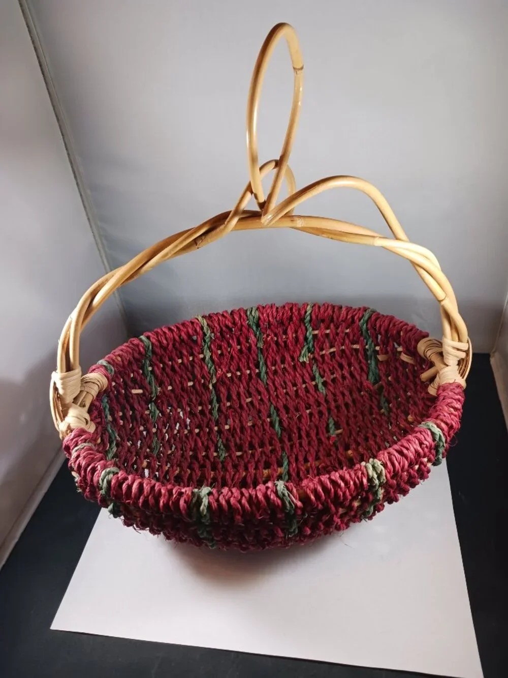 Vintage Red Primitive Style Unique Wicker Basket